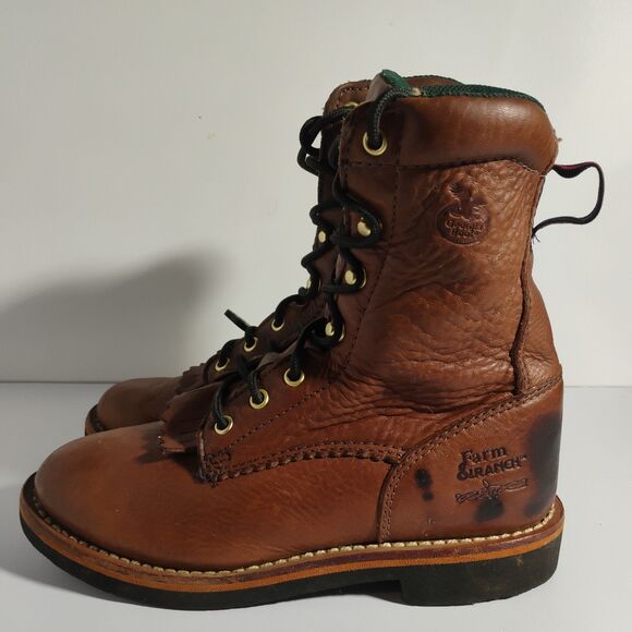 GEORGIA G3114 FARM AND RANCH BROWN LEATHER WORK LADIES 8.5 BOOTS - Picture 1 of 15